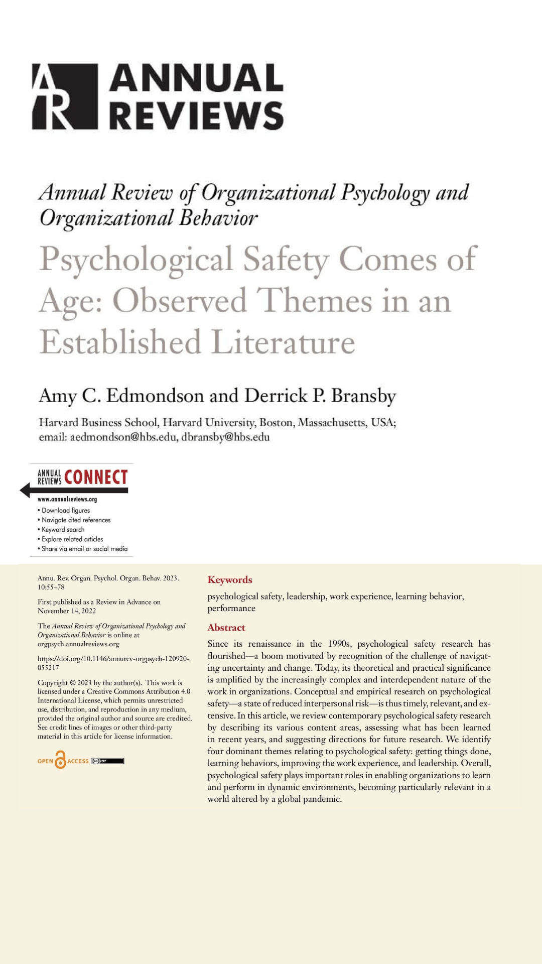 Psychological Safety Comes of Age_Observed Themes in an Established Literature Annual Review Cover