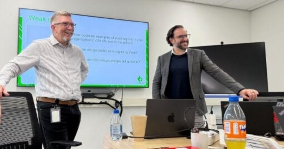 Jamie Toth of GYST and Brian Maeck of Sims Limited during a CareFactor session at Sims Limited